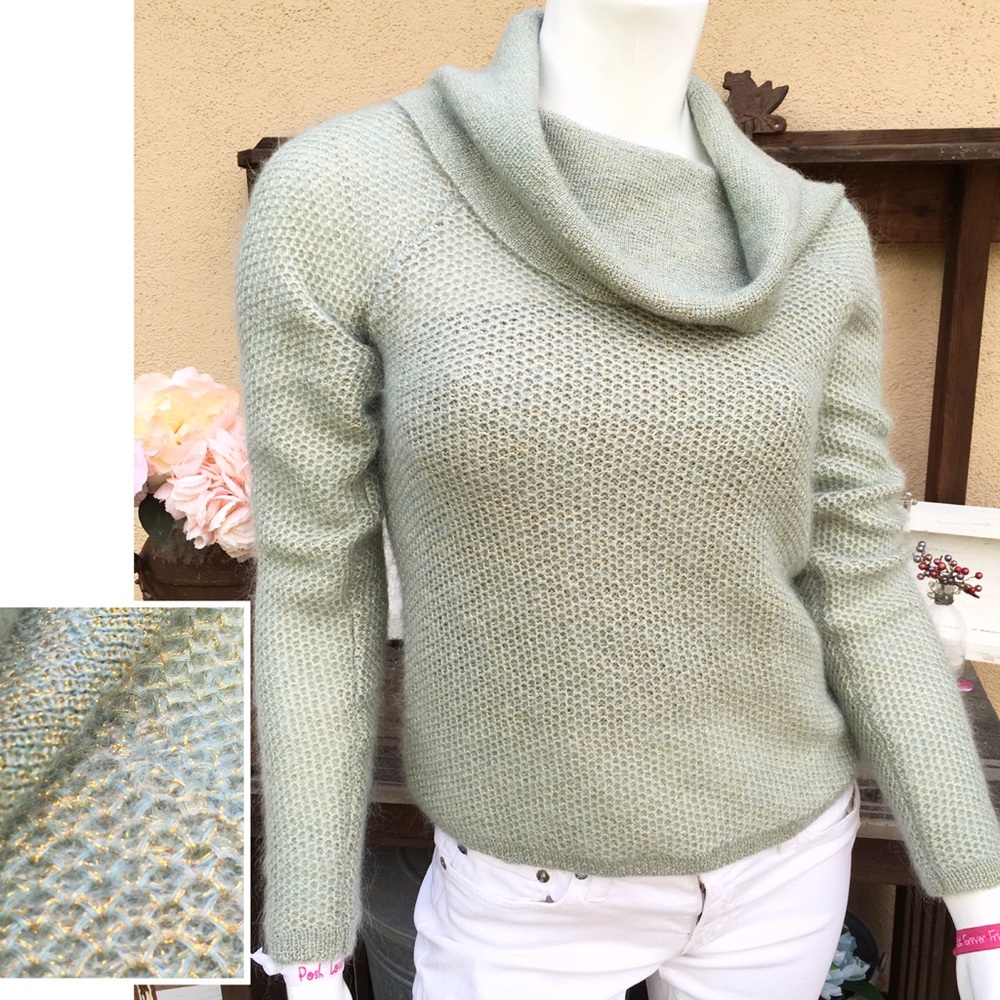 GOLD and Green Cowl Mohair Sweater